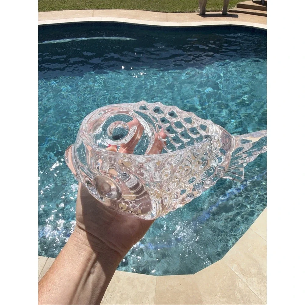 Heavy Lead Crystal Fish-Shaped Bowl 2 Lb 8 oz Vintage Decorative